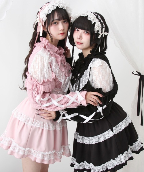 DearMyLove（ディアマイラブ）の「袖レースアップフリルハートビジューニット（ニット/セーター・レディース・ホワイト/ブラック/ベビーピンク・M-L/LL～3L）」の8枚目の写真