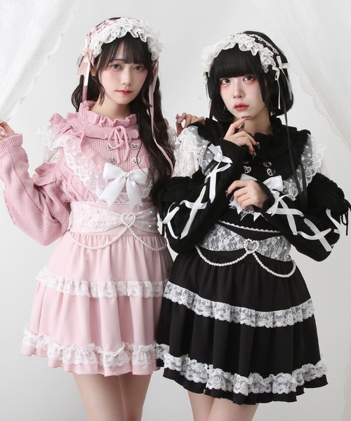 DearMyLove（ディアマイラブ）の「袖レースアップフリルハートビジューニット（ニット/セーター・レディース・ホワイト/ブラック/ベビーピンク・M-L/LL～3L）」の9枚目の写真