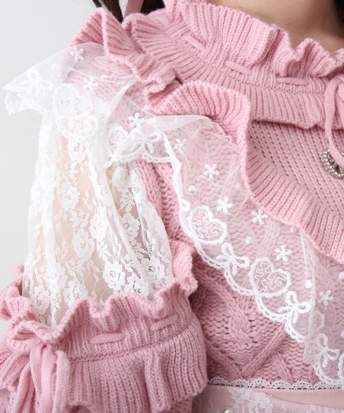 DearMyLove（ディアマイラブ）の「袖レースアップフリルハートビジューニット（ニット/セーター・レディース・ホワイト/ブラック/ベビーピンク・M-L/LL～3L）」の11枚目の写真