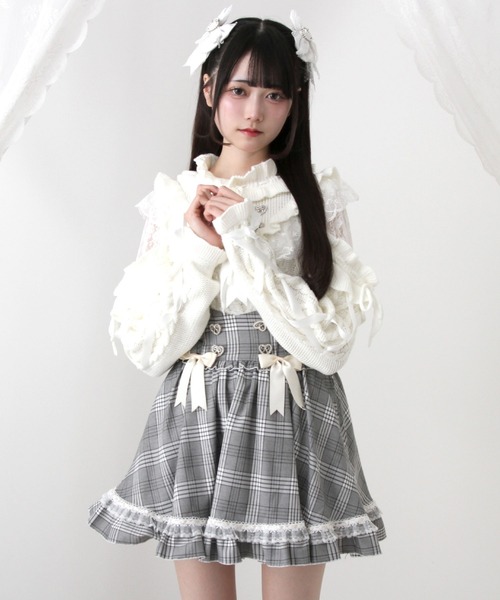 DearMyLove（ディアマイラブ）の「袖レースアップフリルハートビジューニット（ニット/セーター・レディース・ホワイト/ブラック/ベビーピンク・M-L/LL～3L）」の14枚目の写真