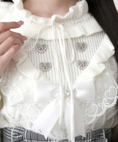 DearMyLove（ディアマイラブ）の「袖レースアップフリルハートビジューニット（ニット/セーター・レディース・ホワイト/ブラック/ベビーピンク・M-L/LL～3L）」の17枚目の写真