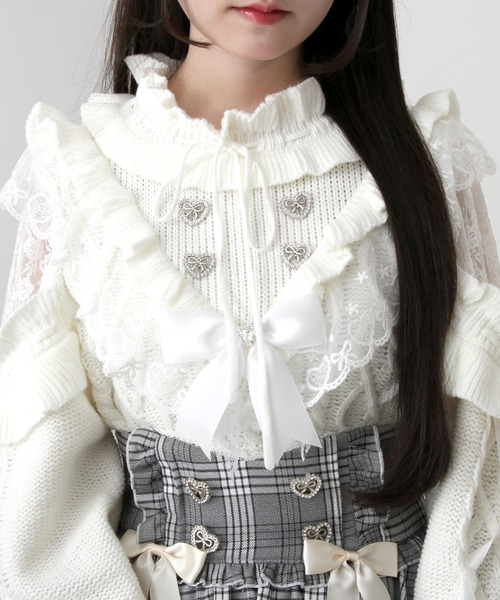 DearMyLove（ディアマイラブ）の「袖レースアップフリルハートビジューニット（ニット/セーター・レディース・ホワイト/ブラック/ベビーピンク・M-L/LL～3L）」の19枚目の写真