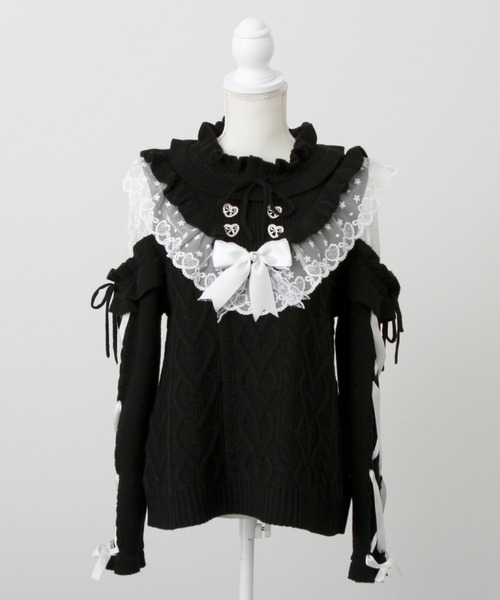 DearMyLove（ディアマイラブ）の「袖レースアップフリルハートビジューニット（ニット/セーター・レディース・ホワイト/ブラック/ベビーピンク・M-L/LL～3L）」の20枚目の写真