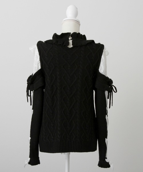 DearMyLove（ディアマイラブ）の「袖レースアップフリルハートビジューニット（ニット/セーター・レディース・ホワイト/ブラック/ベビーピンク・M-L/LL～3L）」の21枚目の写真