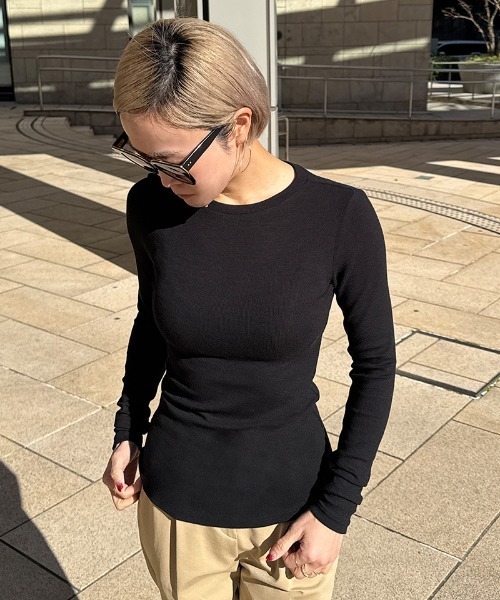 JENNE 黒 長袖 トップス 日本製とろけるカットソー セール】日本製とろけるカットソー（Tシャツ/カットソー