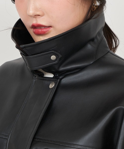 ROYAL PARTY（ロイヤルパーティー）の「オーバー合皮ショートジャケット（その他アウター・レディース・ブラック/オフホワイト・FREE）」の3枚目の写真