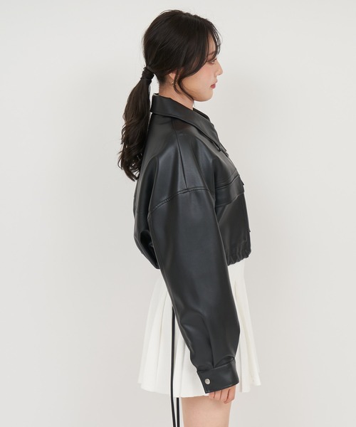 ROYAL PARTY（ロイヤルパーティー）の「オーバー合皮ショートジャケット（その他アウター・レディース・ブラック/オフホワイト・FREE）」の17枚目の写真