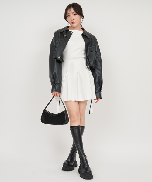 ROYAL PARTY（ロイヤルパーティー）の「オーバー合皮ショートジャケット（その他アウター・レディース・ブラック/オフホワイト・FREE）」の14枚目の写真