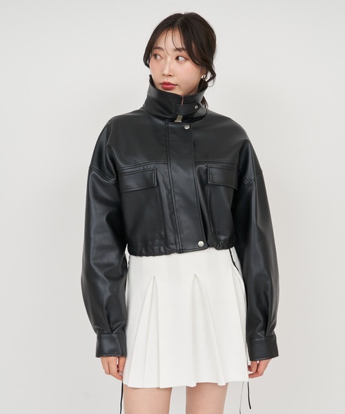 ROYAL PARTY（ロイヤルパーティー）の「オーバー合皮ショートジャケット（その他アウター・レディース・ブラック/オフホワイト・FREE）」の13枚目の写真