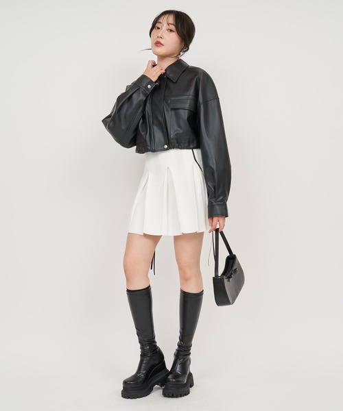 ROYAL PARTY（ロイヤルパーティー）の「オーバー合皮ショートジャケット（その他アウター・レディース・ブラック/オフホワイト・FREE）」の12枚目の写真