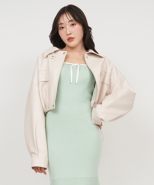 ROYAL PARTY（ロイヤルパーティー）の「オーバー合皮ショートジャケット（その他アウター・レディース・ブラック/オフホワイト・FREE）」の11枚目の写真