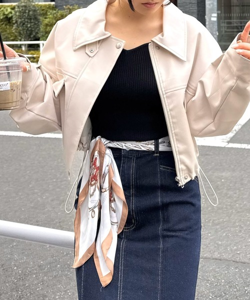 ROYAL PARTY（ロイヤルパーティー）の「オーバー合皮ショートジャケット（その他アウター・レディース・ブラック/オフホワイト・FREE）」の9枚目の写真