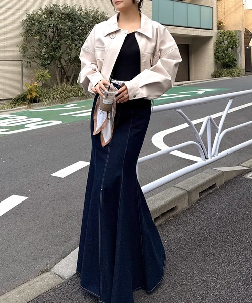 ROYAL PARTY（ロイヤルパーティー）の「オーバー合皮ショートジャケット（その他アウター・レディース・ブラック/オフホワイト・FREE）」の7枚目の写真