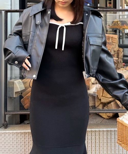 ROYAL PARTY（ロイヤルパーティー）の「オーバー合皮ショートジャケット（その他アウター・レディース・ブラック/オフホワイト・FREE）」の22枚目の写真