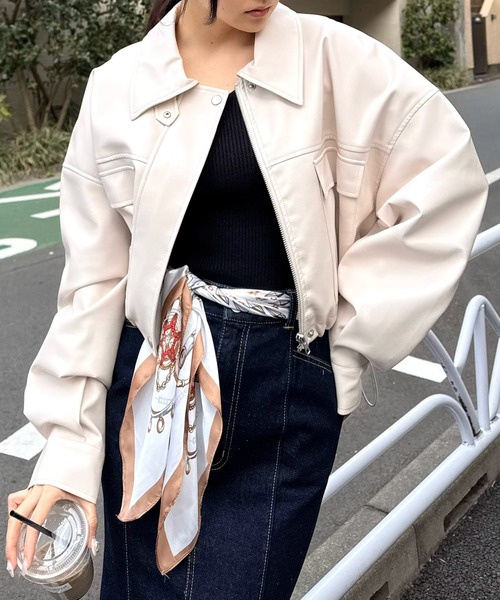 ROYAL PARTY（ロイヤルパーティー）の「オーバー合皮ショートジャケット（その他アウター・レディース・ブラック/オフホワイト・FREE）」の21枚目の写真