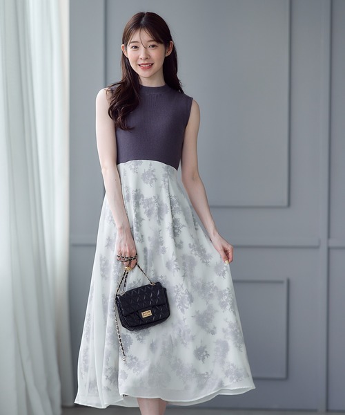 12Twelve Agenda(トゥエルブ アジェンダ)の「花柄ドッキングニットワンピース×カーディガンセット(ワンピース・レディース・ブラック/オフホワイト・M)」の15枚目の写真