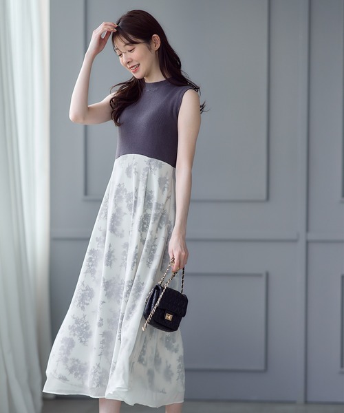 12Twelve Agenda(トゥエルブ アジェンダ)の「花柄ドッキングニットワンピース×カーディガンセット(ワンピース・レディース・ブラック/オフホワイト・M)」の16枚目の写真