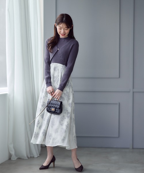 12Twelve Agenda(トゥエルブ アジェンダ)の「花柄ドッキングニットワンピース×カーディガンセット(ワンピース・レディース・ブラック/オフホワイト・M)」の8枚目の写真