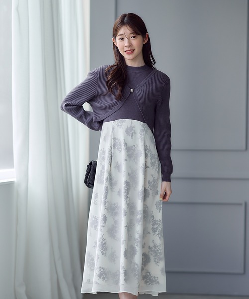12Twelve Agenda(トゥエルブ アジェンダ)の「花柄ドッキングニットワンピース×カーディガンセット(ワンピース・レディース・ブラック/オフホワイト・M)」の5枚目の写真