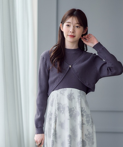12Twelve Agenda(トゥエルブ アジェンダ)の「花柄ドッキングニットワンピース×カーディガンセット(ワンピース・レディース・ブラック/オフホワイト・M)」の6枚目の写真