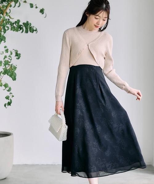 12Twelve Agenda(トゥエルブ アジェンダ)の「花柄ドッキングニットワンピース×カーディガンセット(ワンピース・レディース・ブラック/オフホワイト・M)」の22枚目の写真