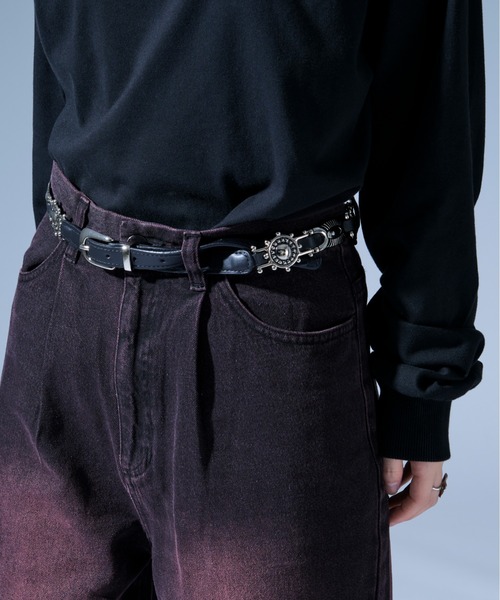 Ellno Loset(エルノロゼット)の「メタルパーツベルト(ベルト・メンズ・ブラック・FREE)」の2枚目の写真