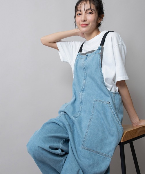 Munich(ミューニック)の「8oz スラブデニムサロペット(サロペット/オーバーオール・レディース・サックスブルー/ネイビー/ホワイト・M/S)」の17枚目の写真