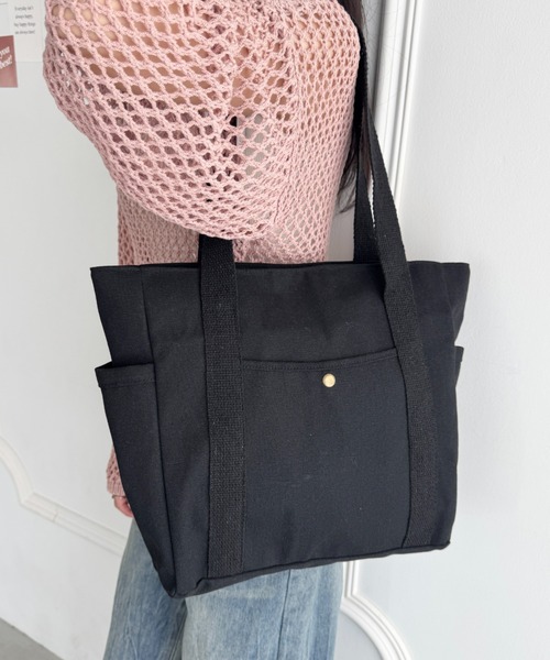 wears(ウェアーズ)の「多収納 A4収納可能 ポケット付きトートバッグ 綿トートバッグ(トートバッグ・レディース・ブラック/アイボリー・FREE)」の1枚目の写真