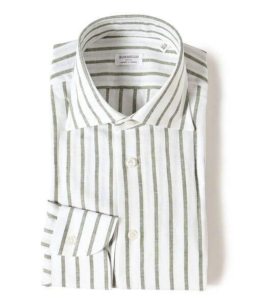 BRILLA per il gusto（ブリッラペルイルグースト）の「【別注】Borriello / コットンリネン ストライプ ワイドカラーシャツ（シャツ/ブラウス・メンズ・ブルー系その他2/グリーン系その他5・40/43/37）」の2枚目の写真