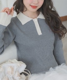 ニット セーター 付け襟カフスニットセット レディース ROPE' PICNIC ニット セーター リップル風襟付きサマーニット
