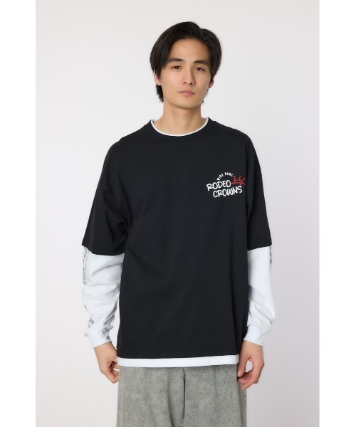 ロデオクラウンズ  ロングTシャツ フェイクレイヤードロングスリーブTシャツ（Tシャツ/カットソー