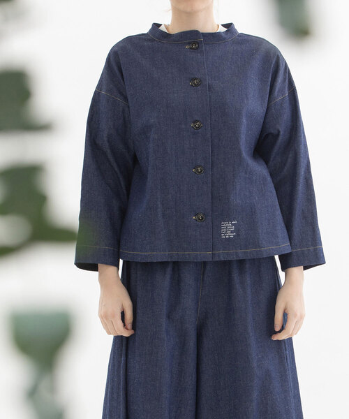 美品✨nop de nod ノップドゥノッド リネン コットン デニムジャケット ノップドゥノッド nop de nod リネンコットンノーカラー