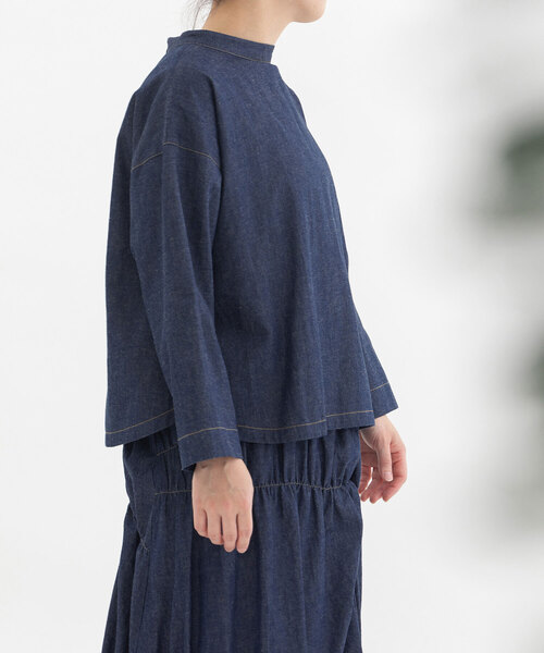セール】コットンリネンデニム・コットンツイルボトルネック2way