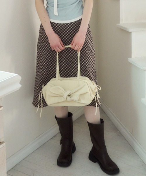 Birthday room（バースデイルーム）の「リボンナイロンショルダーBAG/ribbon nnylon shoulder bag（ショルダーバッグ・レディース・ブラック/アイボリー/ライトブルー・FREE）」の2枚目の写真