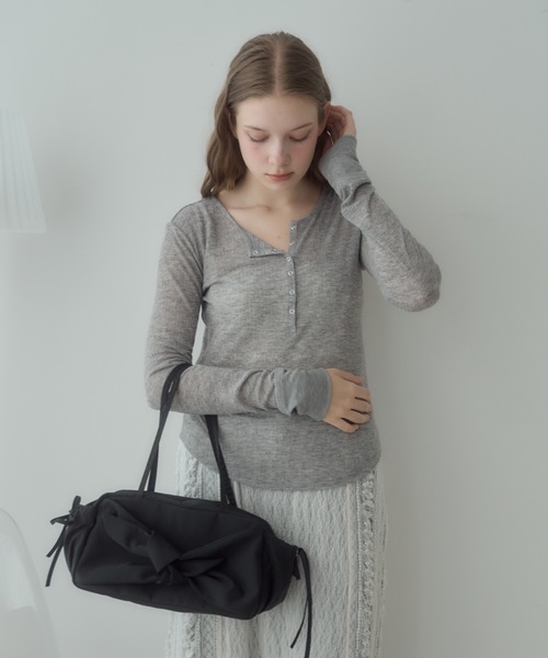 Birthday room（バースデイルーム）の「リボンナイロンショルダーBAG/ribbon nnylon shoulder bag（ショルダーバッグ・レディース・ブラック/アイボリー/ライトブルー・FREE）」の15枚目の写真