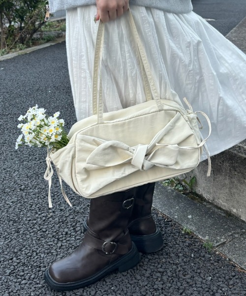 Birthday room（バースデイルーム）の「リボンナイロンショルダーBAG/ribbon nnylon shoulder bag（ショルダーバッグ・レディース・ブラック/アイボリー/ライトブルー・FREE）」の5枚目の写真