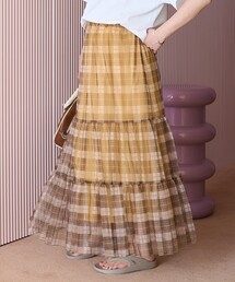 【おしゃれ⭐FREAK'S STORE 】ブラウン　白の柄　ロングスカート FREAK'S STORE｜フリークスストアのスカート（ティアード）通販