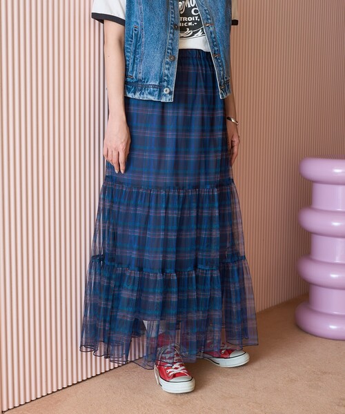 FREAK'S STORE（フリークスストア）の「2WAY チェックシアースカート/チェックティアードスカート（スカート・レディース・イエロー/ネイビー/ブルー・ﾌﾘ-）」の9枚目の写真