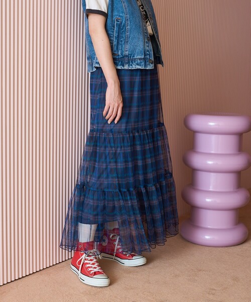 FREAK'S STORE（フリークスストア）の「2WAY チェックシアースカート/チェックティアードスカート（スカート・レディース・イエロー/ネイビー/ブルー・ﾌﾘ-）」の10枚目の写真
