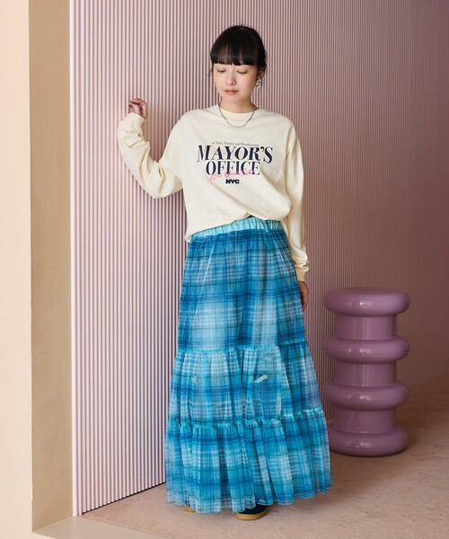 FREAK'S STORE（フリークスストア）の「2WAY チェックシアースカート/チェックティアードスカート（スカート・レディース・イエロー/ネイビー/ブルー・ﾌﾘ-）」の13枚目の写真