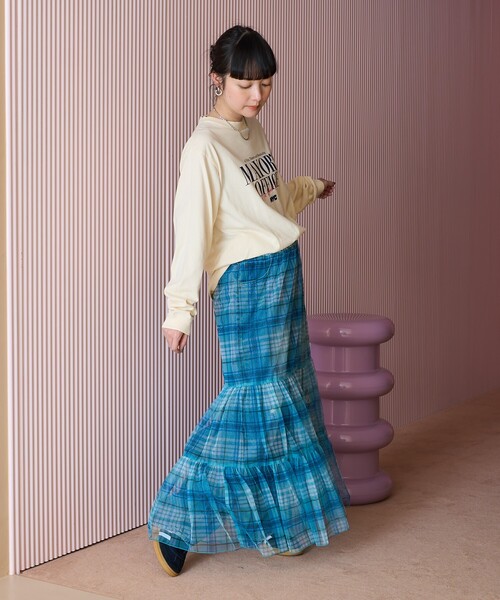 FREAK'S STORE（フリークスストア）の「2WAY チェックシアースカート/チェックティアードスカート（スカート・レディース・イエロー/ネイビー/ブルー・ﾌﾘ-）」の14枚目の写真