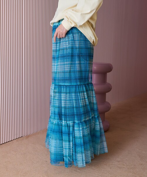 FREAK'S STORE（フリークスストア）の「2WAY チェックシアースカート/チェックティアードスカート（スカート・レディース・イエロー/ネイビー/ブルー・ﾌﾘ-）」の5枚目の写真