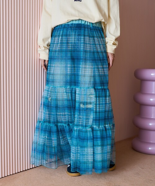 FREAK'S STORE（フリークスストア）の「2WAY チェックシアースカート/チェックティアードスカート（スカート・レディース・イエロー/ネイビー/ブルー・ﾌﾘ-）」の7枚目の写真