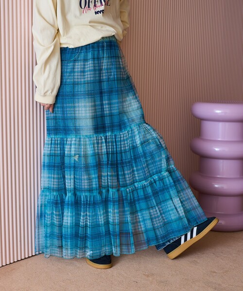 FREAK'S STORE（フリークスストア）の「2WAY チェックシアースカート/チェックティアードスカート（スカート・レディース・イエロー/ネイビー/ブルー・ﾌﾘ-）」の8枚目の写真
