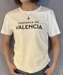 スタッズ付きサイドギャザーTシャツ