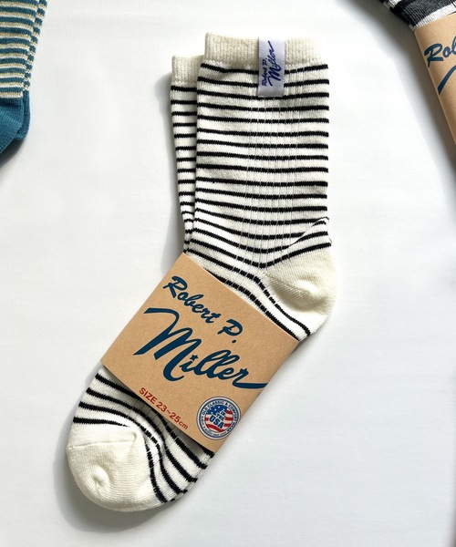 MILLER（ミラー）の「Robert P. Miller / ソックス　Mボーダー / 326C（ソックス/靴下・レディース・グレー/レッド系その他2/ブルー系その他3/ブルー系その他2/グレー系その他/オレンジ/ブラック系その他/ブルー系その他/オレンジ系その他/レッド系その他/ネイビー/レッド/ピンク/ホワイト/グリーン/その他4/その他3/その他2/その他1/ホワイト系その他/イエロー/ライトホワイト/チャコールグレー/ブラック・23-25cm）」の3枚目の写真