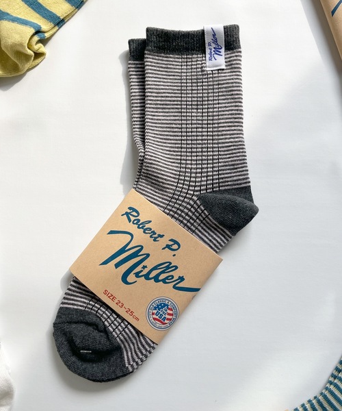 MILLER（ミラー）の「Robert P. Miller / ソックス　Mボーダー / 326C（ソックス/靴下・レディース・グレー/レッド系その他2/ブルー系その他3/ブルー系その他2/グレー系その他/オレンジ/ブラック系その他/ブルー系その他/オレンジ系その他/レッド系その他/ネイビー/レッド/ピンク/ホワイト/グリーン/その他4/その他3/その他2/その他1/ホワイト系その他/イエロー/ライトホワイト/チャコールグレー/ブラック・23-25cm）」の9枚目の写真