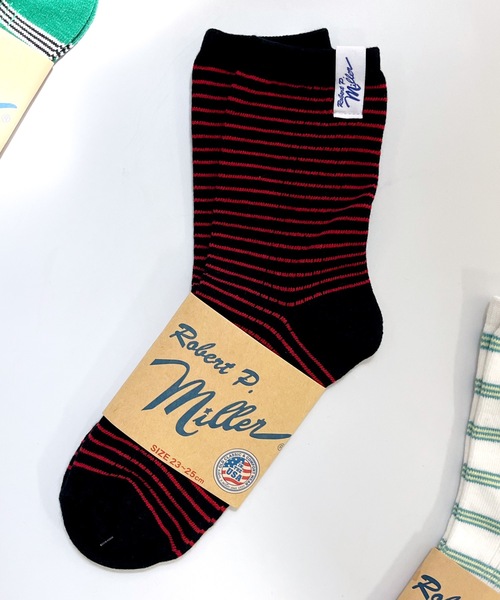 MILLER（ミラー）の「Robert P. Miller / ソックス　Mボーダー / 326C（ソックス/靴下・レディース・グレー/レッド系その他2/ブルー系その他3/ブルー系その他2/グレー系その他/オレンジ/ブラック系その他/ブルー系その他/オレンジ系その他/レッド系その他/ネイビー/レッド/ピンク/ホワイト/グリーン/その他4/その他3/その他2/その他1/ホワイト系その他/イエロー/ライトホワイト/チャコールグレー/ブラック・23-25cm）」の12枚目の写真