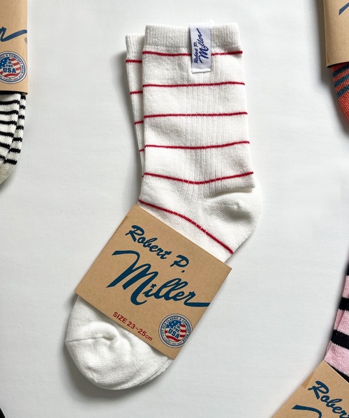 MILLER（ミラー）の「Robert P. Miller / ソックス　Mボーダー / 326C（ソックス/靴下・レディース・グレー/レッド系その他2/ブルー系その他3/ブルー系その他2/グレー系その他/オレンジ/ブラック系その他/ブルー系その他/オレンジ系その他/レッド系その他/ネイビー/レッド/ピンク/ホワイト/グリーン/その他4/その他3/その他2/その他1/ホワイト系その他/イエロー/ライトホワイト/チャコールグレー/ブラック・23-25cm）」の18枚目の写真