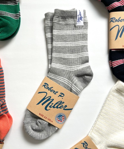 MILLER（ミラー）の「Robert P. Miller / ソックス　Mボーダー / 326C（ソックス/靴下・レディース・グレー/レッド系その他2/ブルー系その他3/ブルー系その他2/グレー系その他/オレンジ/ブラック系その他/ブルー系その他/オレンジ系その他/レッド系その他/ネイビー/レッド/ピンク/ホワイト/グリーン/その他4/その他3/その他2/その他1/ホワイト系その他/イエロー/ライトホワイト/チャコールグレー/ブラック・23-25cm）」の8枚目の写真